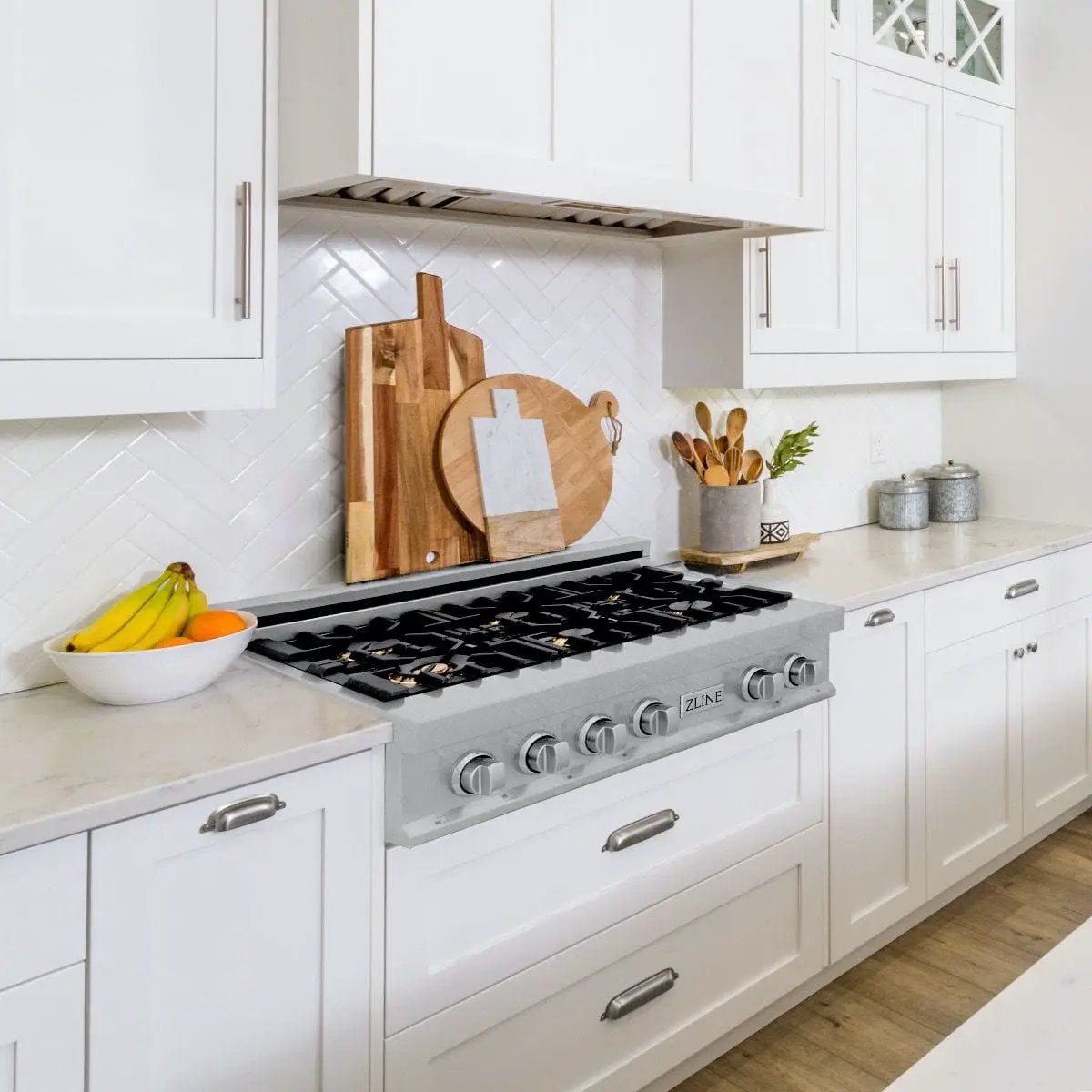 ZLINE 36" Porcelain Rangetop, DuraSnow®, 6 Brass Burners, RTS-BR-36 by Farmhouse Kitchen and Bath