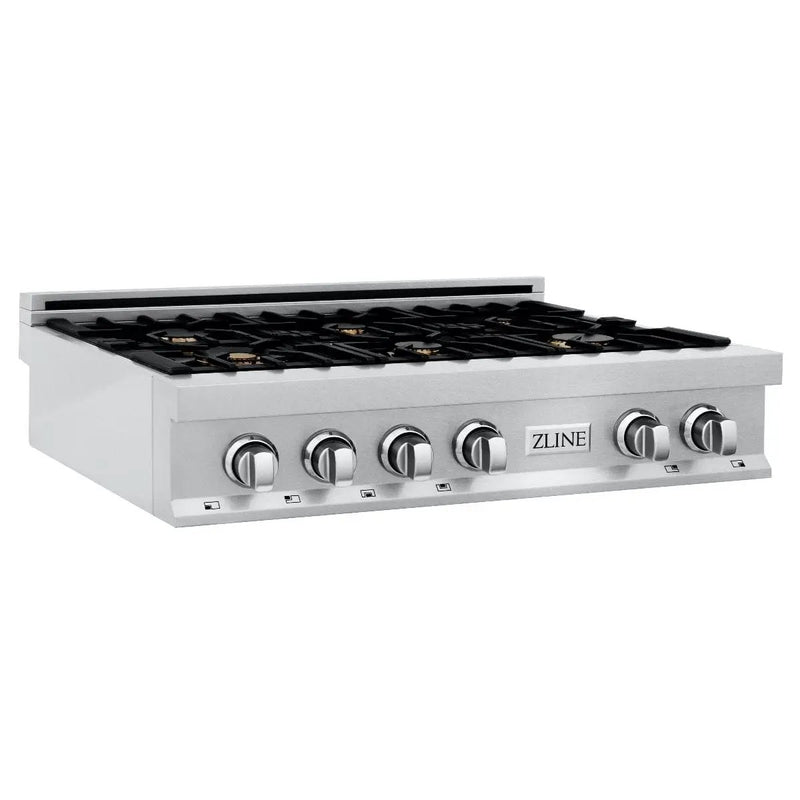 ZLINE 36" Porcelain Rangetop, DuraSnow®, 6 Brass Burners, RTS-BR-36 by Farmhouse Kitchen and Bath