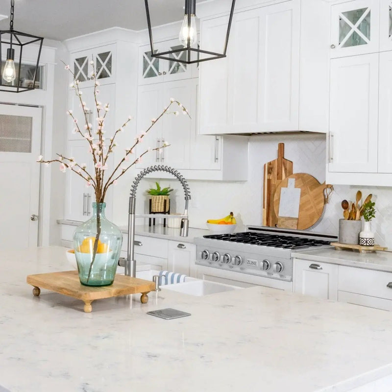 ZLINE 36" Porcelain Rangetop, DuraSnow®, 6 Brass Burners, RTS-BR-36 by Farmhouse Kitchen and Bath