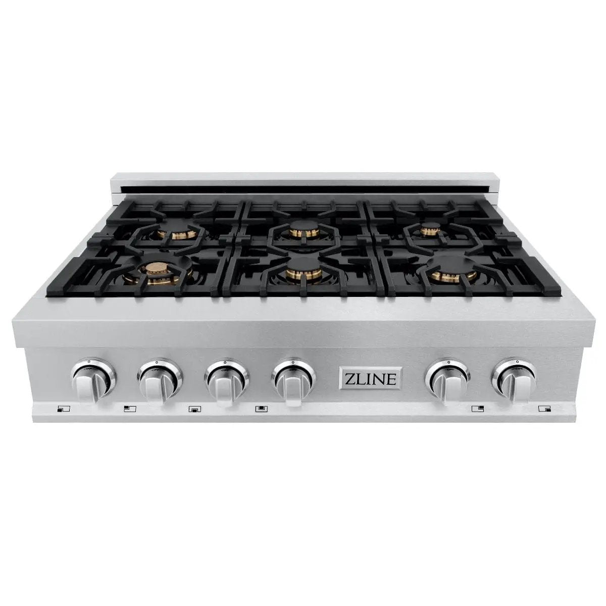 ZLINE 36" Porcelain Rangetop, DuraSnow®, 6 Brass Burners, RTS-BR-36 by Farmhouse Kitchen and Bath