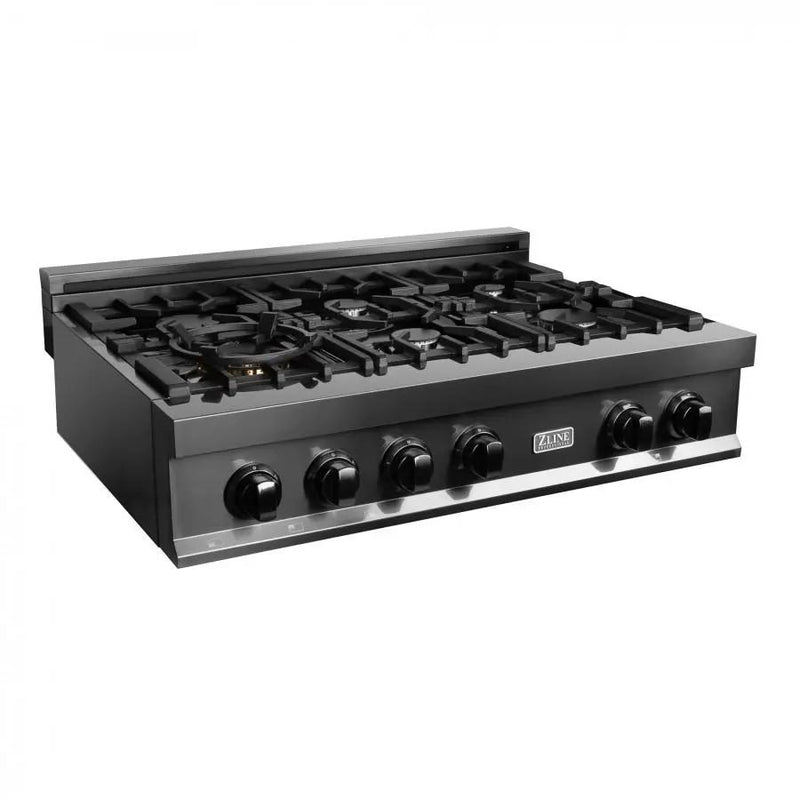 ZLINE 36" Porcelain Rangetop in Black Stainless with 6 Gas Burners, RTB-36 by Farmhouse Kitchen and Bath