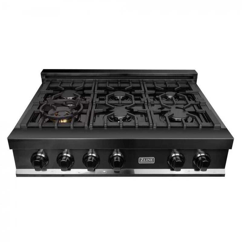 ZLINE 36" Porcelain Rangetop in Black Stainless with 6 Gas Burners, RTB-36 by Farmhouse Kitchen and Bath