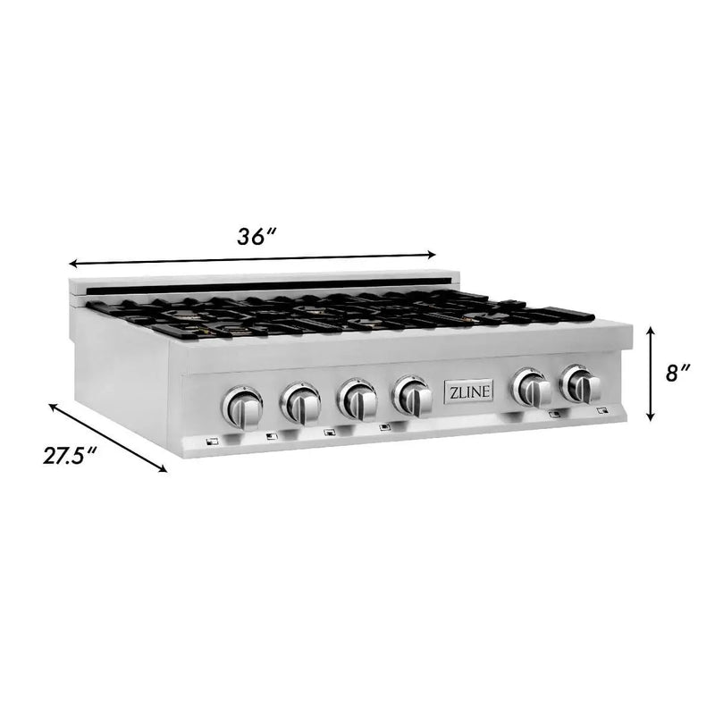 ZLINE 36" Porcelain Rangetop With 6 Gas Brass Burners, RT-BR-36 by Farmhouse Kitchen and Bath