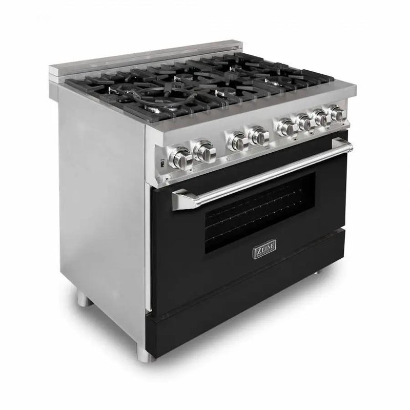 ZLINE 36" Professional Dual Fuel Range, Black Matte Door, RA-BLM-36 by Farmhouse Kitchen and Bath