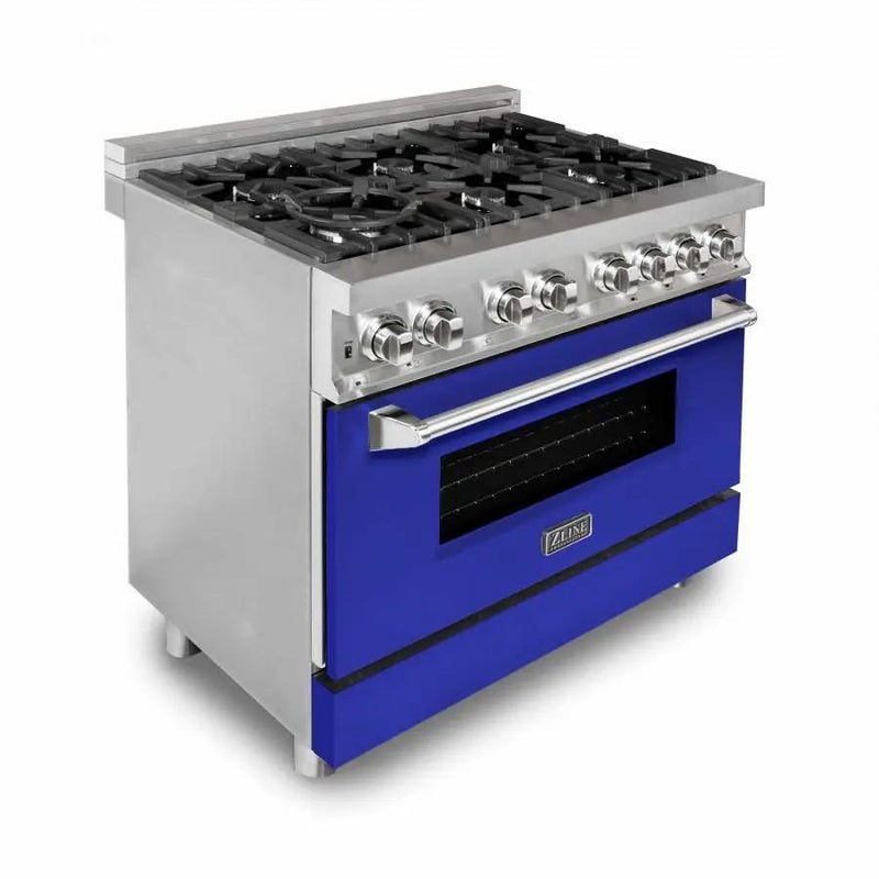ZLINE 36" Professional Dual Fuel Range, Blue Matte Door, RA-BM-36 by Farmhouse Kitchen and Bath