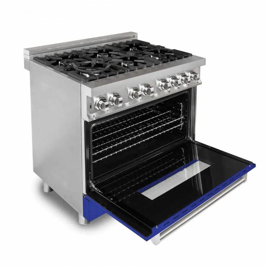 ZLINE 36" Professional Dual Fuel Range, Blue Matte Door, RA-BM-36 by Farmhouse Kitchen and Bath