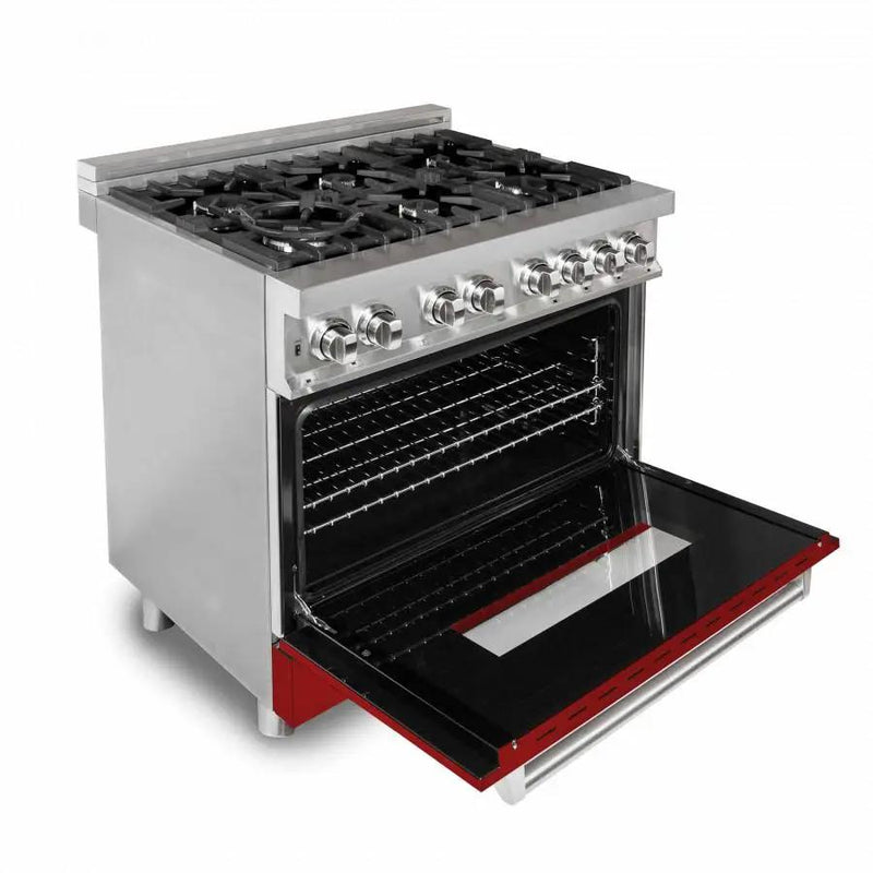 ZLINE 36" Professional Dual Fuel Range, Red Gloss Door, RA-RG-36 by Farmhouse Kitchen and Bath