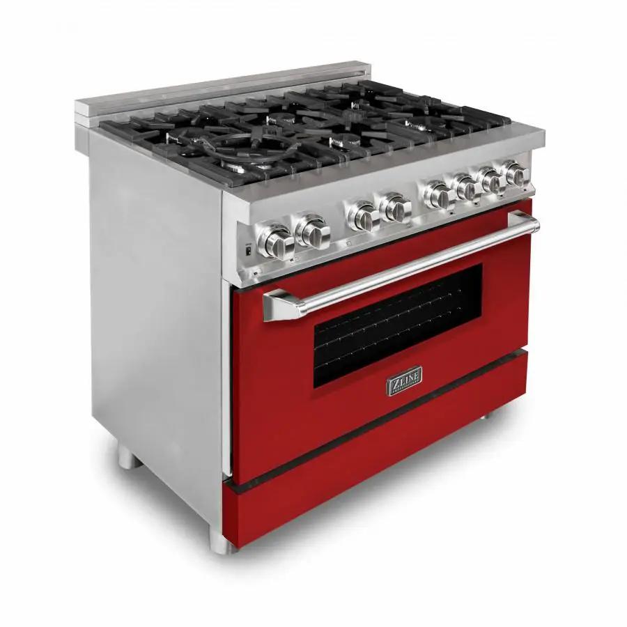 ZLINE 36" Professional Dual Fuel Range, Red Matte Door, RA-RM-36 by Farmhouse Kitchen and Bath