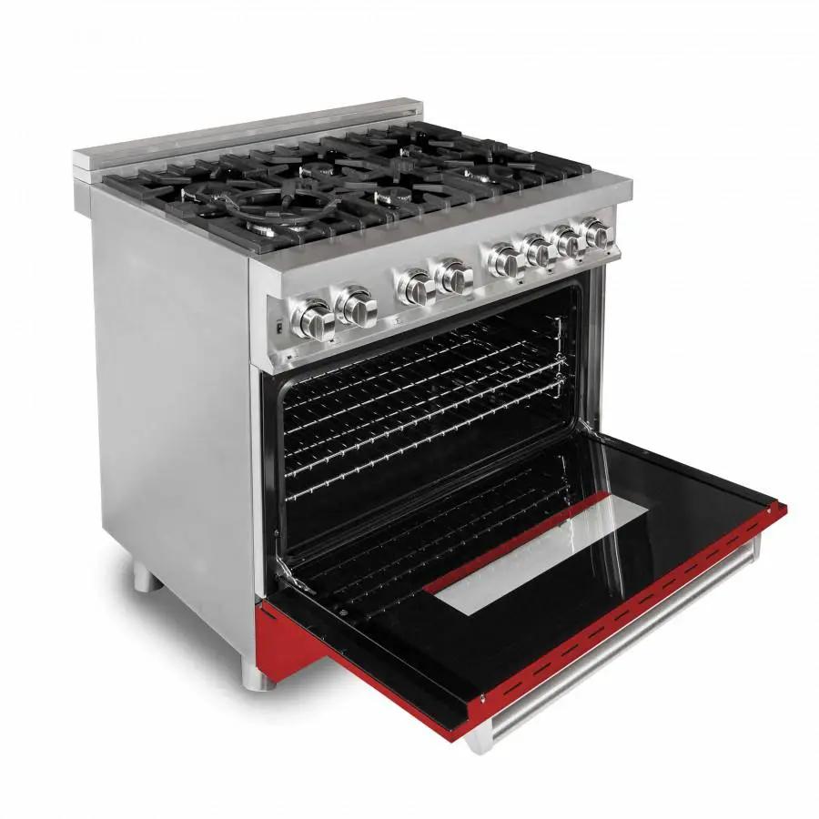 ZLINE 36" Professional Dual Fuel Range, Red Matte Door, RA-RM-36 by Farmhouse Kitchen and Bath