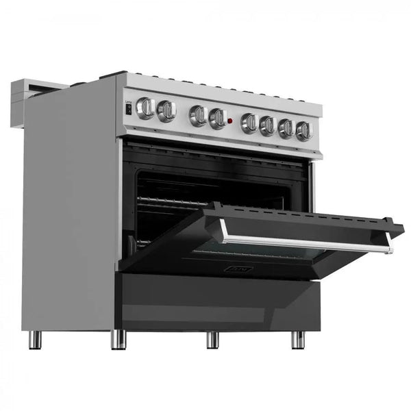 ZLINE 36" Professional Dual Fuel Range, Snow Stainless, Black Matte Door, RAS-BLM-36, photo 2 of 11