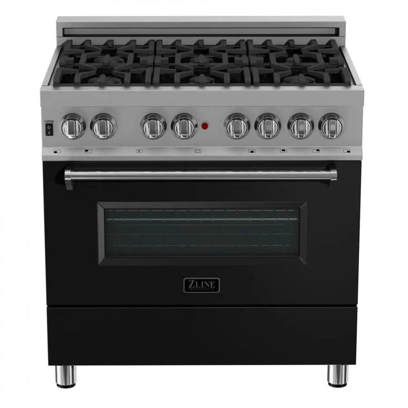 ZLINE 36" Professional Dual Fuel Range, Snow Stainless, Black Matte Door, RAS-BLM-36 by Farmhouse Kitchen and Bath