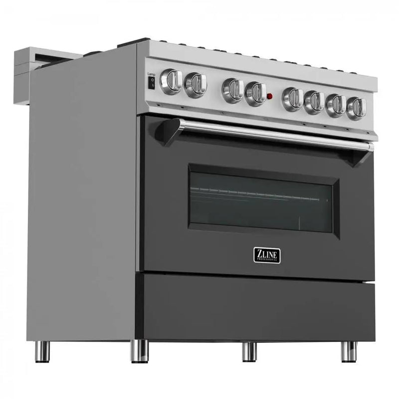 ZLINE 36" Professional Dual Fuel Range, Snow Stainless, Black Matte Door, RAS-BLM-36 by Farmhouse Kitchen and Bath