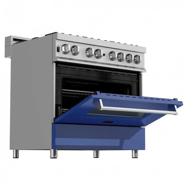 ZLINE 36" Professional Dual Fuel Range, Snow Stainless, Blue Matte Door, RAS-BM-36, photo 2 of 10