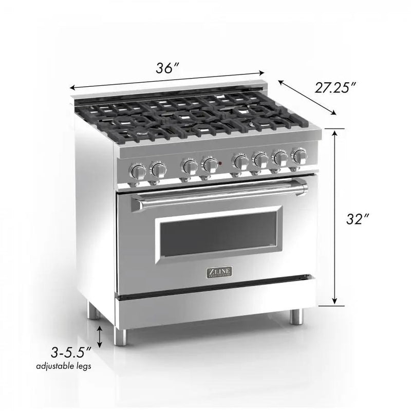 ZLINE 36" Professional Dual Fuel Range, Snow Stainless, Red Matte Door, RAS-RM-36 by Farmhouse Kitchen and Bath
