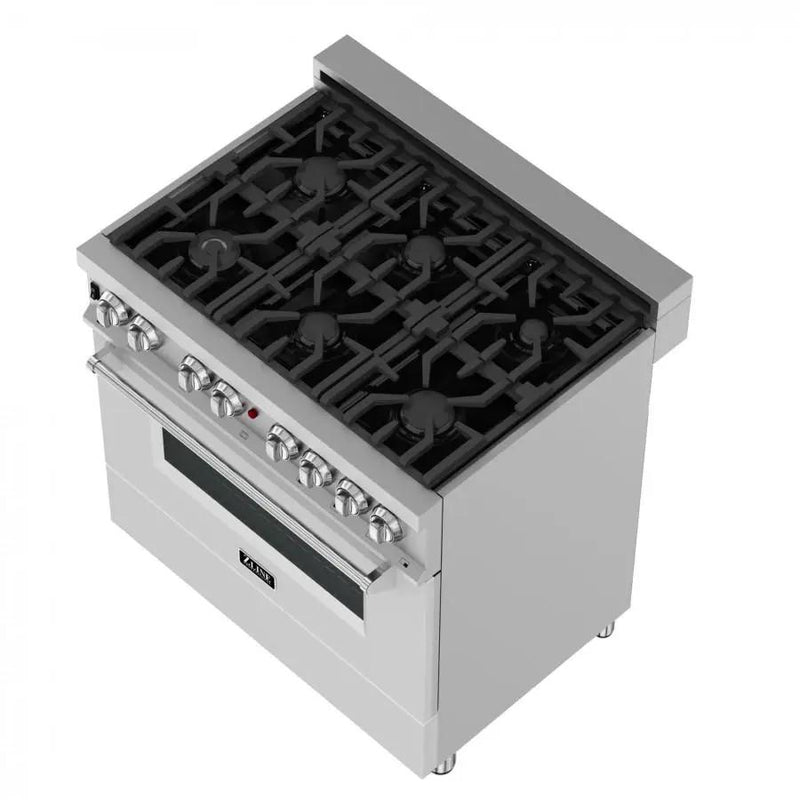 ZLINE 36" Professional Dual Fuel Range, Snow Stainless, White Matte Door, RAS-WM-36 by Farmhouse Kitchen and Bath