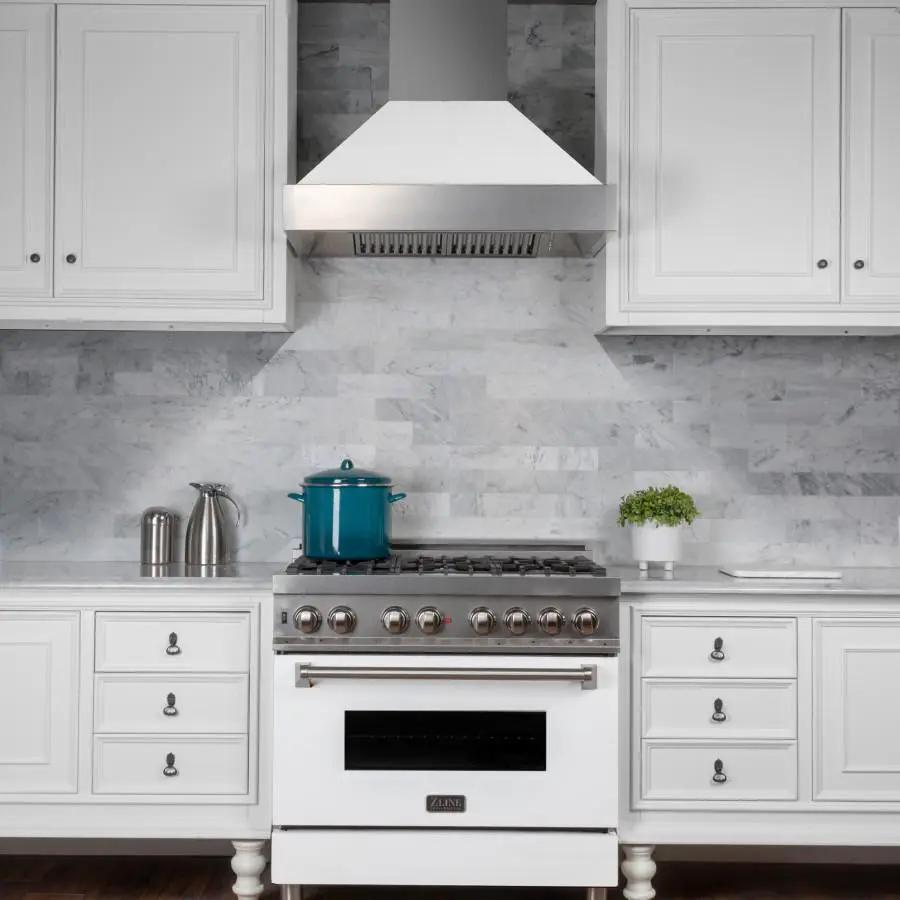 ZLINE 36" Professional Dual Fuel Range, Snow Stainless, White Matte Door, RAS-WM-36 by Farmhouse Kitchen and Bath
