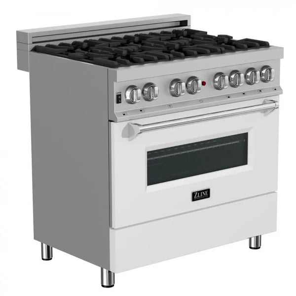 ZLINE 36" Professional Dual Fuel Range, Snow Stainless, White Matte Door, RAS-WM-36, photo 2 of 11