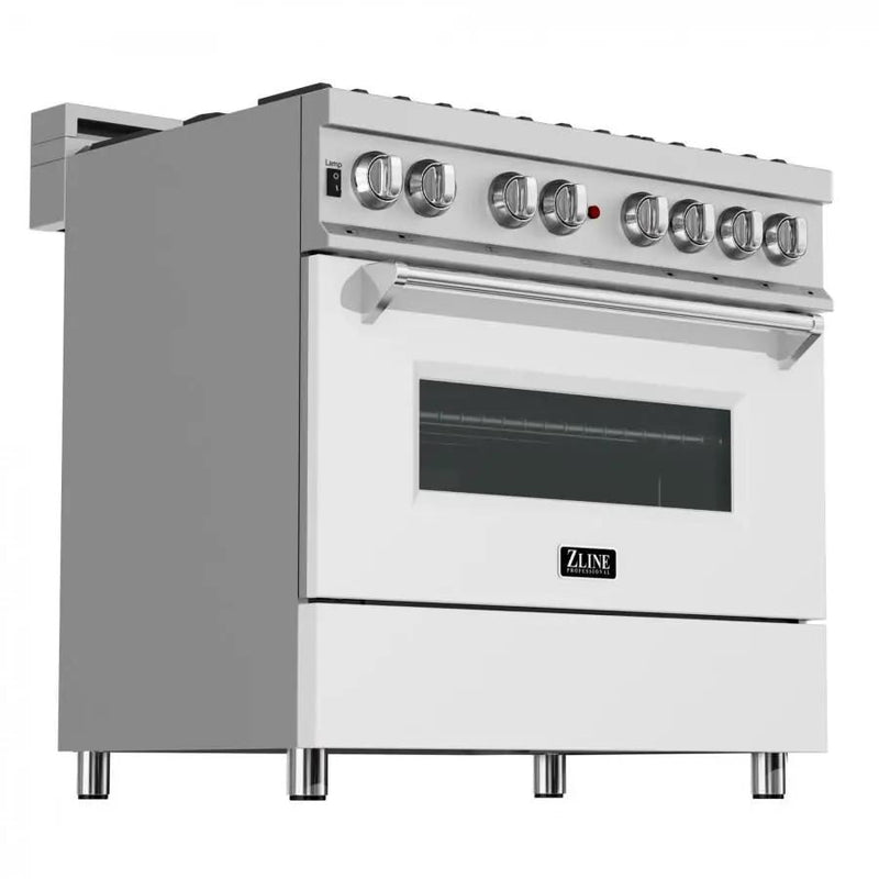 ZLINE 36" Professional Dual Fuel Range, Snow Stainless, White Matte Door, RAS-WM-36 by Farmhouse Kitchen and Bath