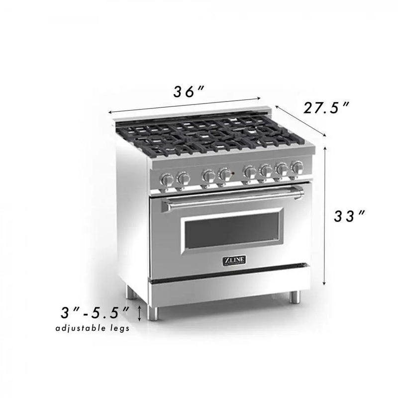 ZLINE 36" Professional Dual Fuel Range with Blue Gloss Door, RA-BG-36 by Farmhouse Kitchen and Bath