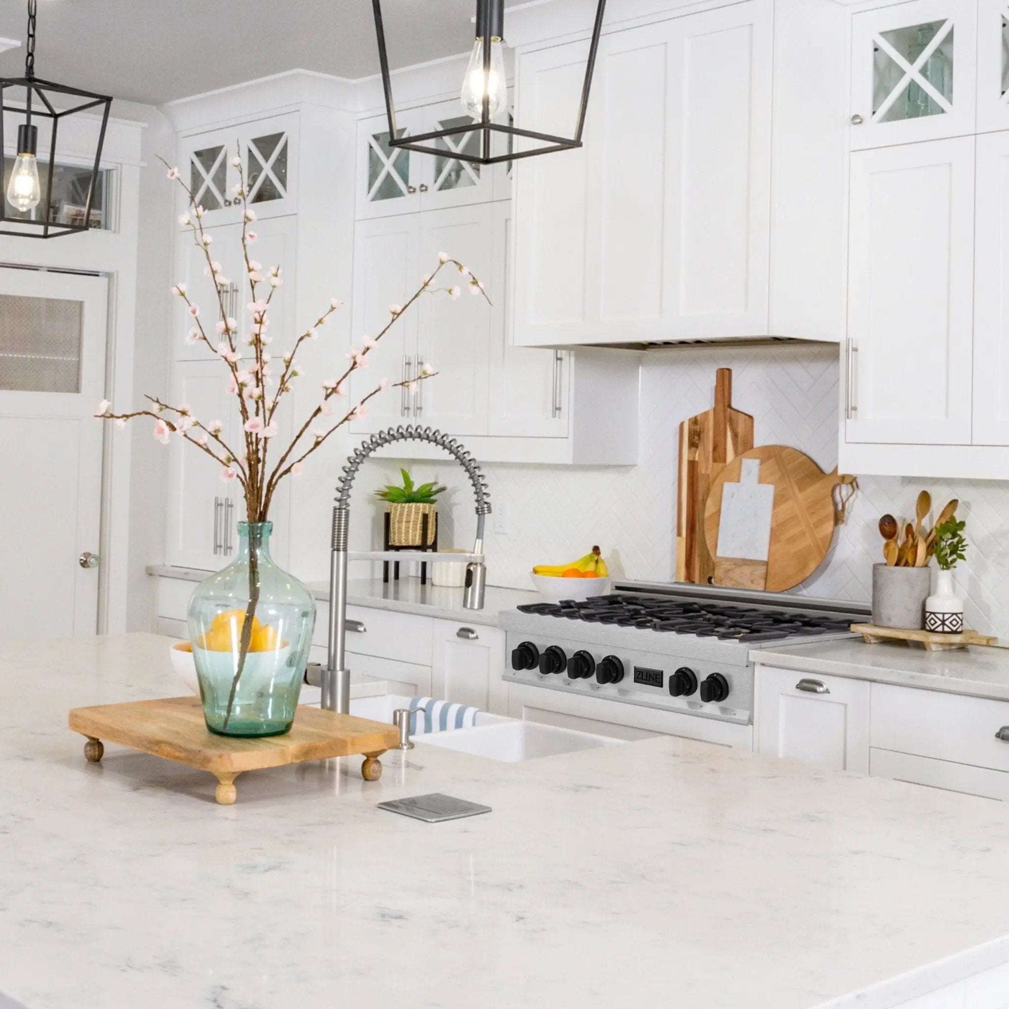 ZLINE 36" Rangetop, DuraSnow Stainless, MatteBlack Accents, RTSZ-36-MB by Farmhouse Kitchen and Bath