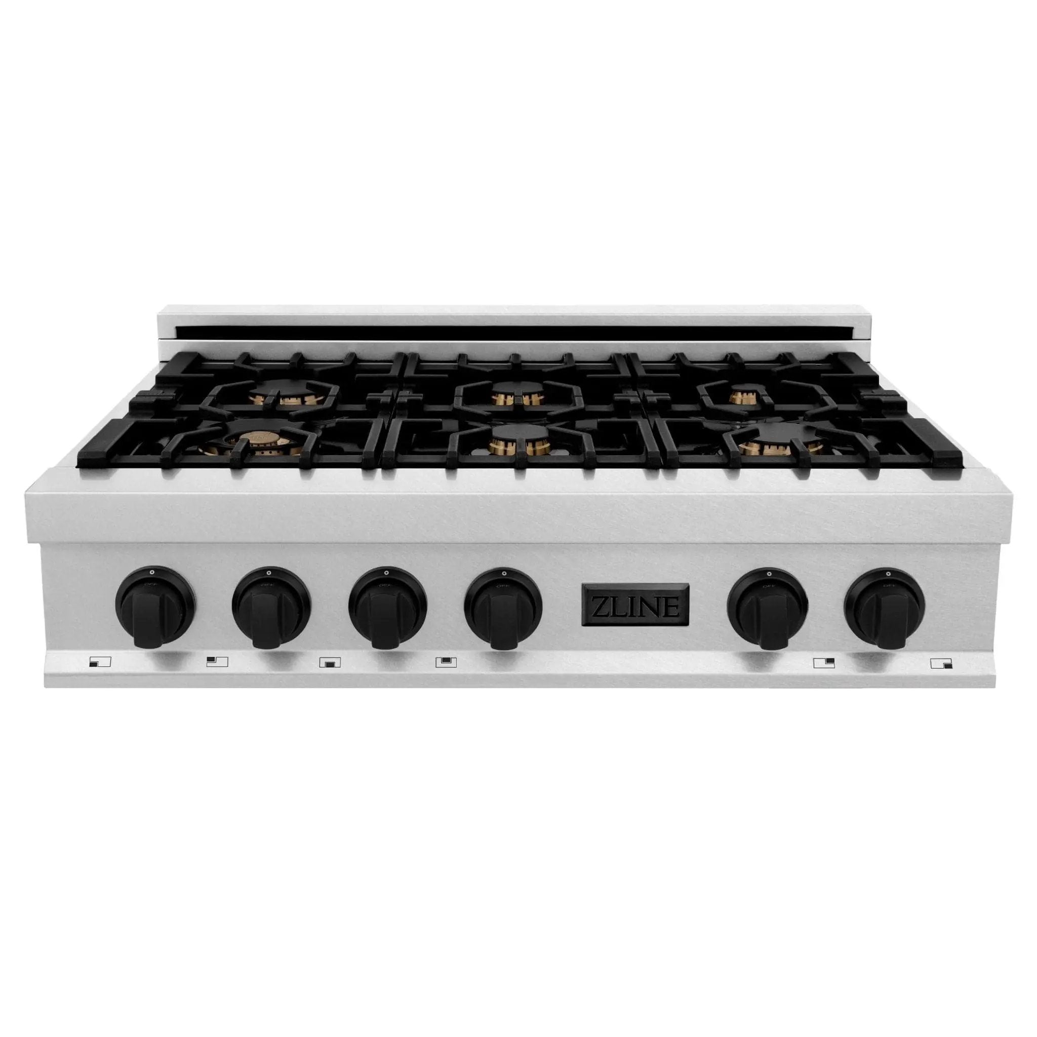 ZLINE 36" Rangetop, DuraSnow Stainless, MatteBlack Accents, RTSZ-36-MB by Farmhouse Kitchen and Bath