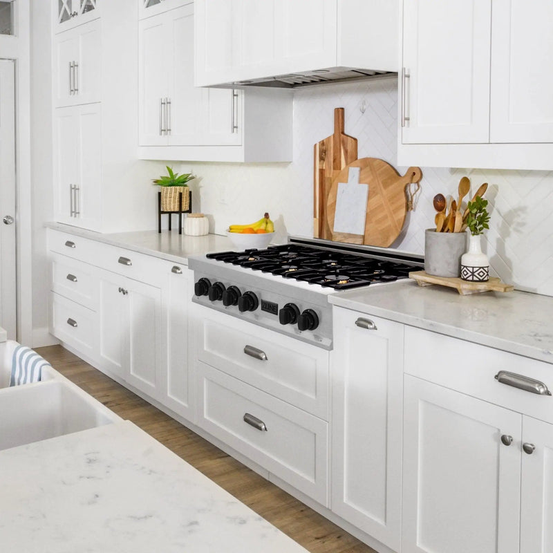 ZLINE 36" Rangetop, DuraSnow Stainless, MatteBlack Accents, RTSZ-36-MB by Farmhouse Kitchen and Bath