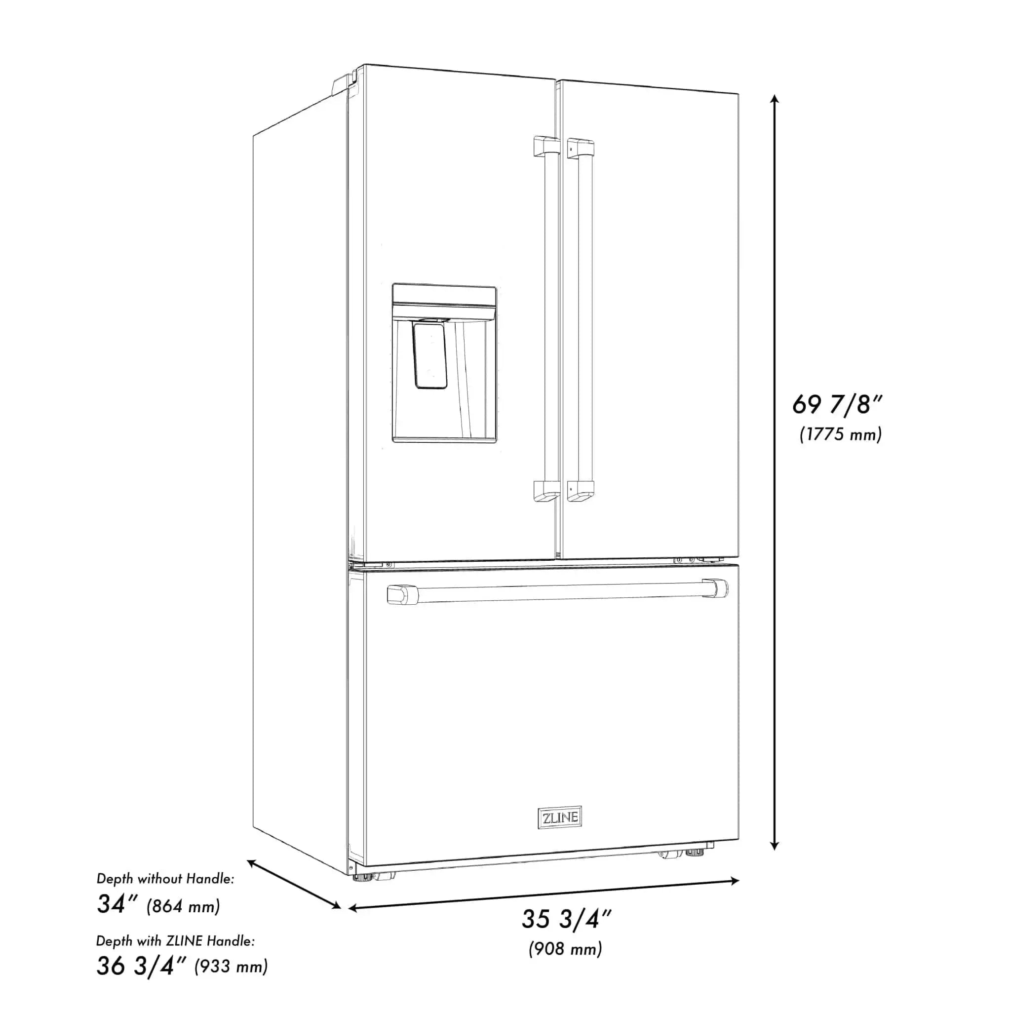 ZLINE 36" Refrigerator, Water, Ice Dispenser, Fingerprint Resistant, RSMZ-W-36-G by Farmhouse Kitchen and Bath