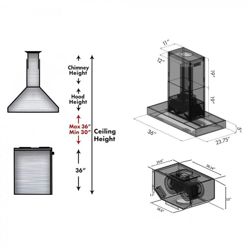 ZLINE 36" Remote Blower Stainless Island Range Hood, KECOMi-RS-36-400 by Farmhouse Kitchen and Bath