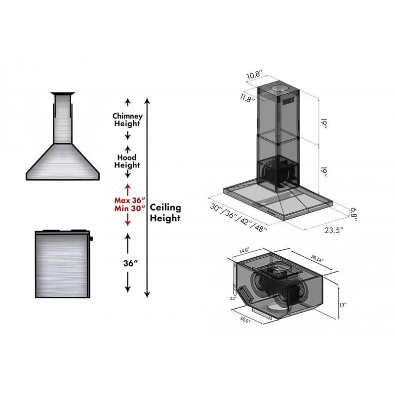 ZLINE 36" Remote Dual Blower Stainless Island Range Hood, GL2i-RD-36 by Farmhouse Kitchen and Bath
