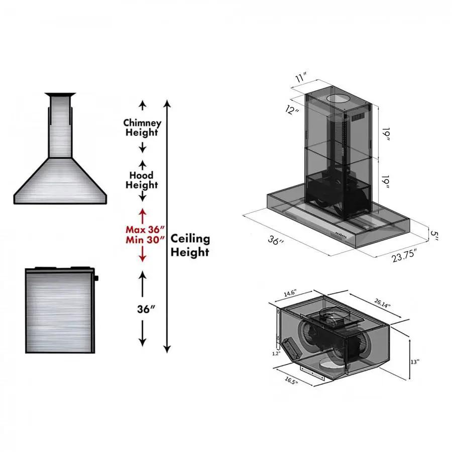 ZLINE 36" Remote Dual Blower Stainless Island Range Hood, KECOMi-RD-36 by Farmhouse Kitchen and Bath