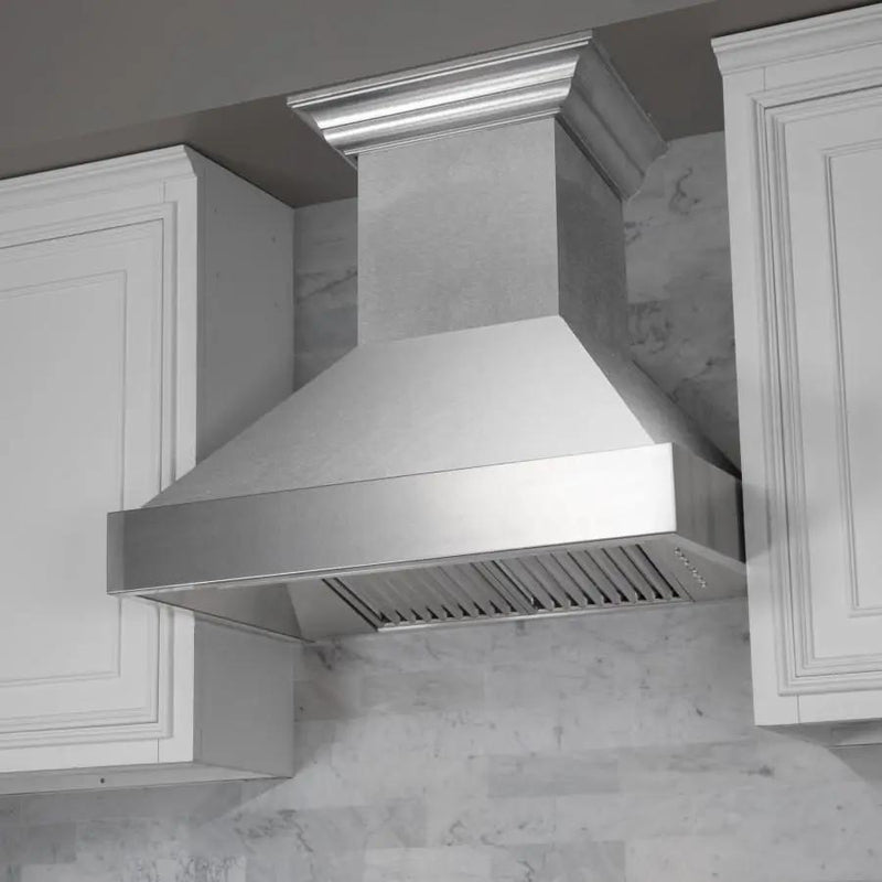 ZLINE 36" Snow Finish Stainless Range Hood with Snow Finish Shell, 8654SN-36 by Farmhouse Kitchen and Bath