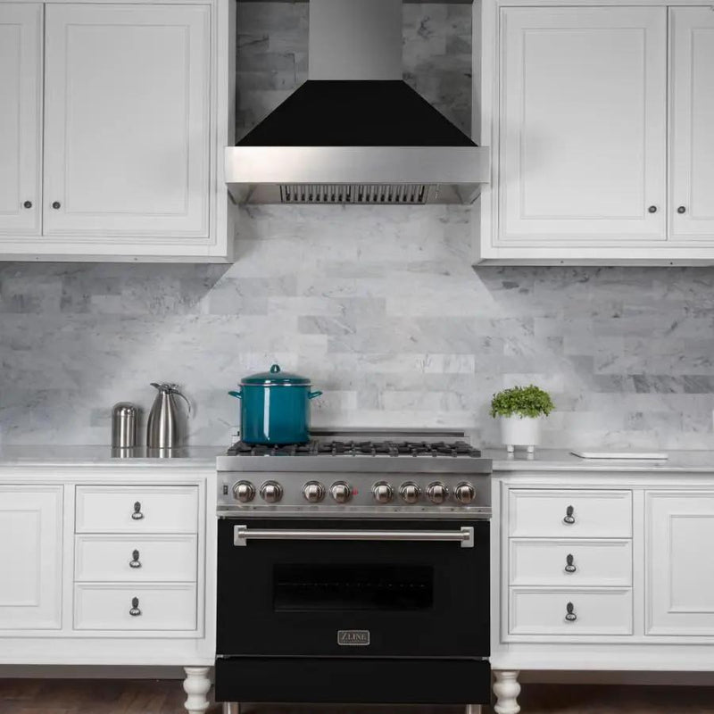 ZLINE 36" Snow Finish Wall Range Hood, Black Matte Shell, 8654BLM-36 by Farmhouse Kitchen and Bath
