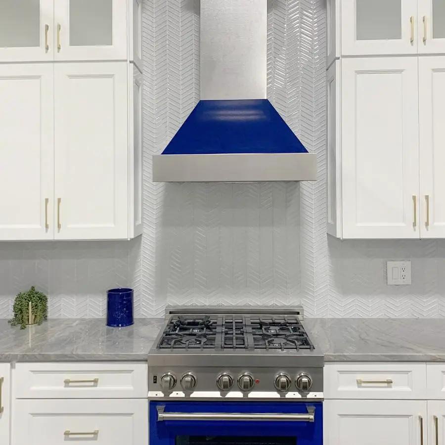 ZLINE 36" Snow Finish Wall Range Hood, Blue Gloss Shell, 8654BG-36 by Farmhouse Kitchen and Bath