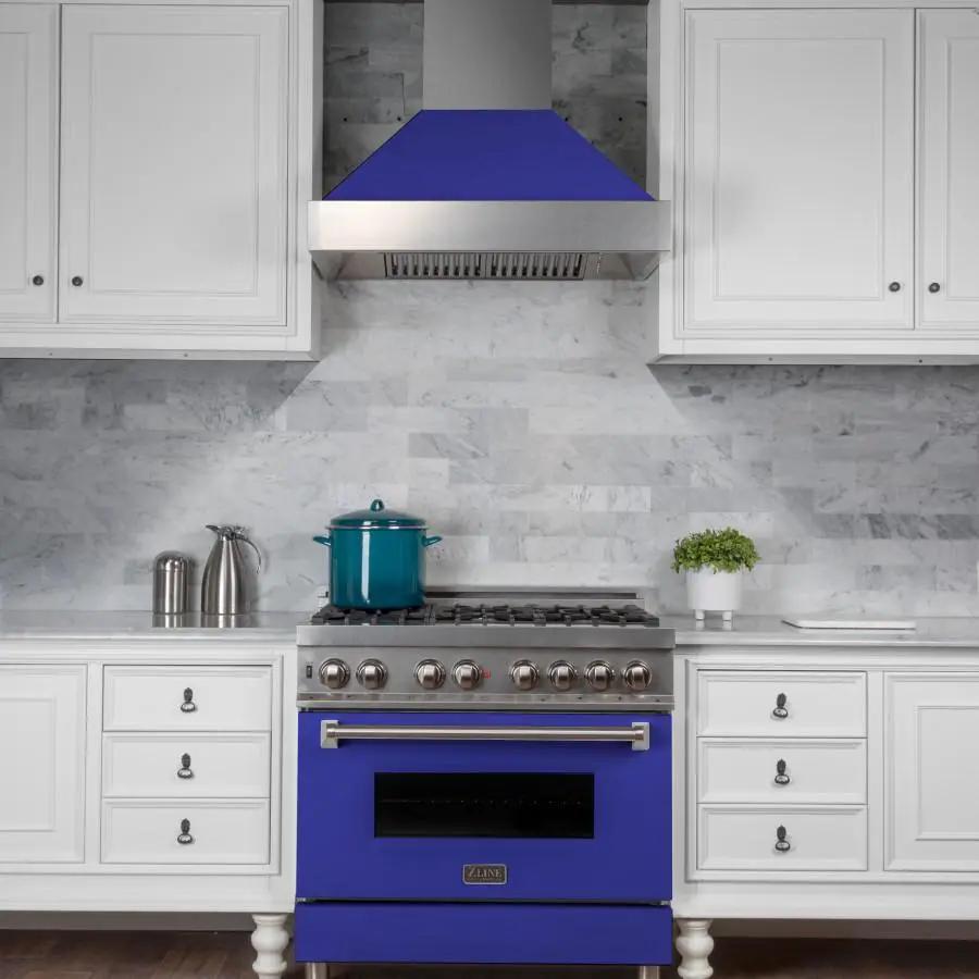 ZLINE 36" Snow Finish Wall Range Hood, Blue Matte Shell, 8654BM-36 by Farmhouse Kitchen and Bath