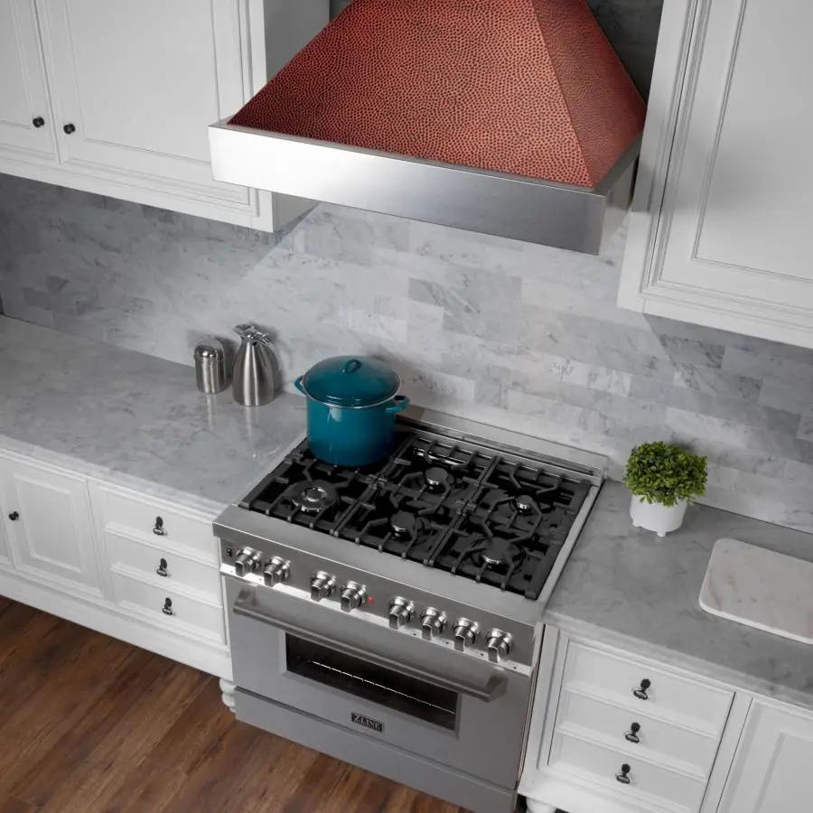 ZLINE 36" Snow Finish Wall Range Hood, Hammered Copper Shell, 8654HH-36 by Farmhouse Kitchen and Bath