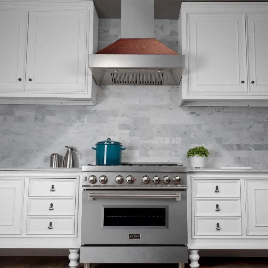 ZLINE 36" Snow Finish Wall Range Hood, Hammered Copper Shell, 8654HH-36 by Farmhouse Kitchen and Bath