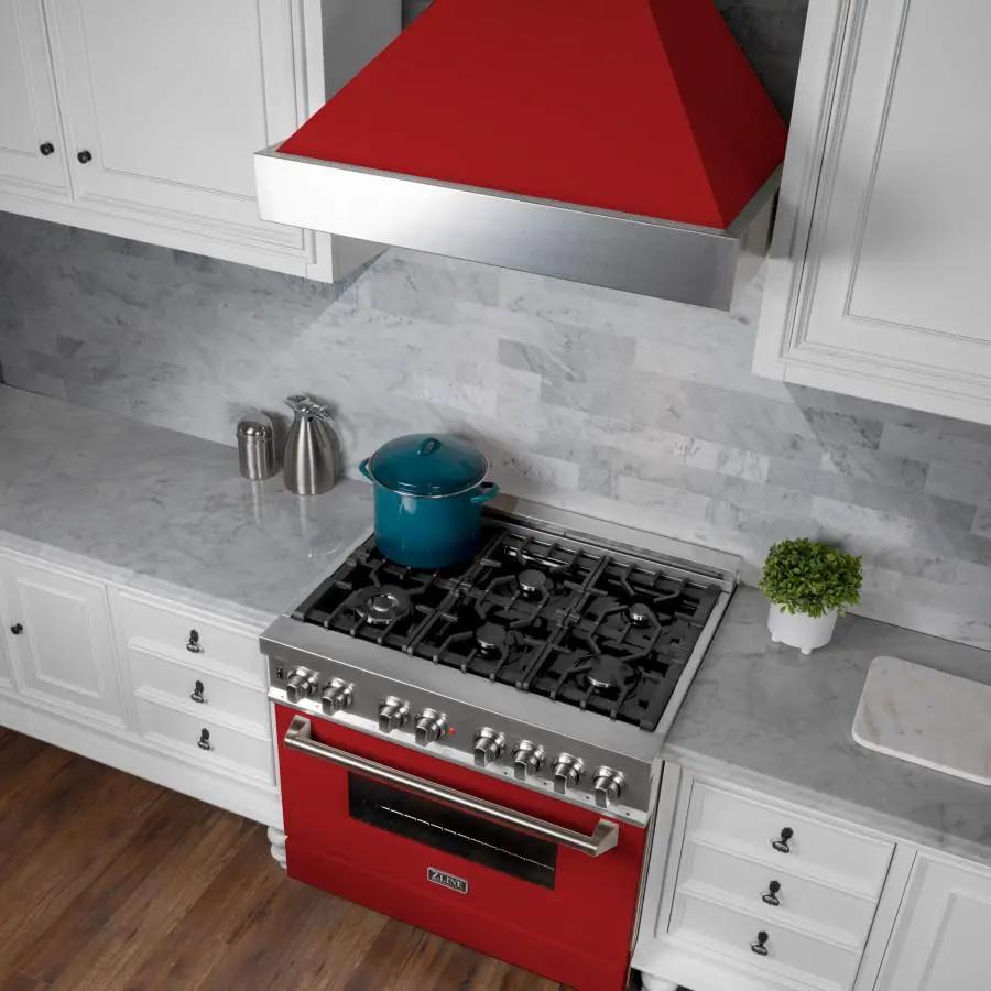 ZLINE 36" Snow Finish Wall Range Hood, Red Matte Shell, 8654RM-36 by Farmhouse Kitchen and Bath