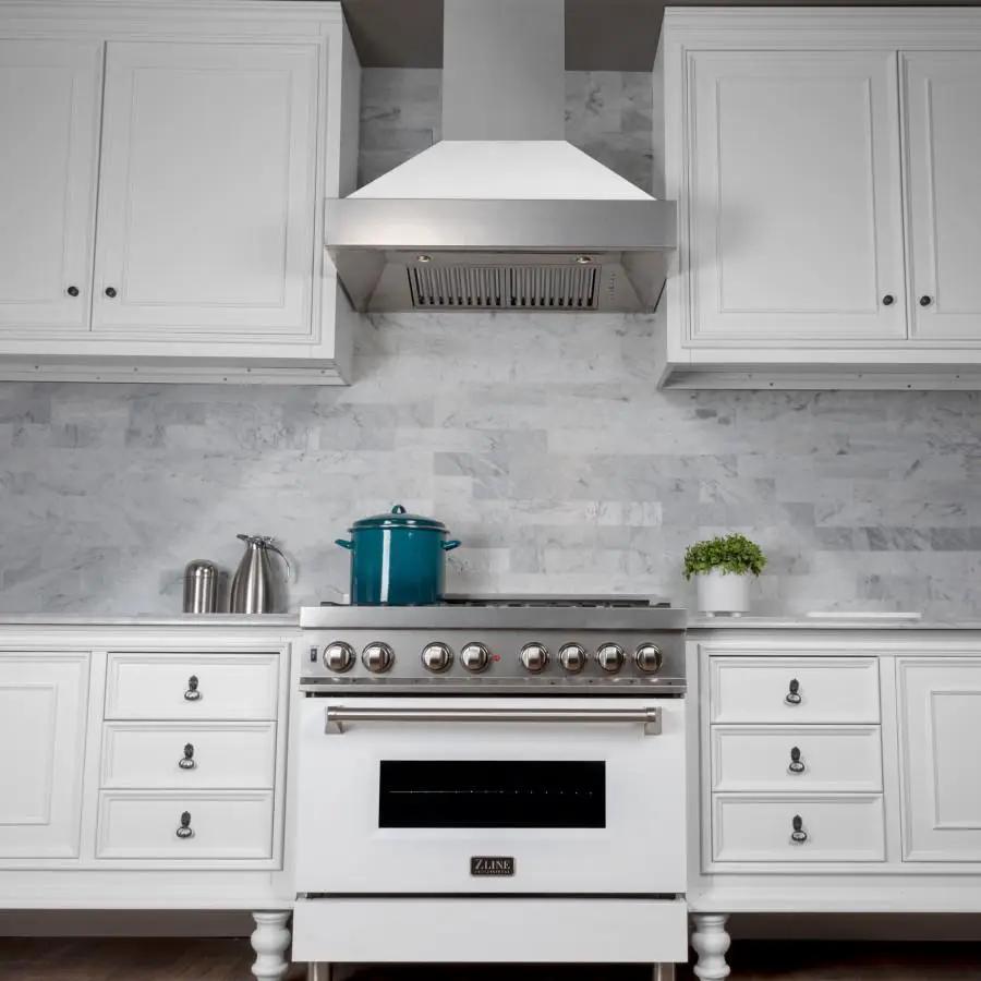 ZLINE 36" Snow Finish Wall Range Hood, White Matte Shell, 8654WM-36 by Farmhouse Kitchen and Bath