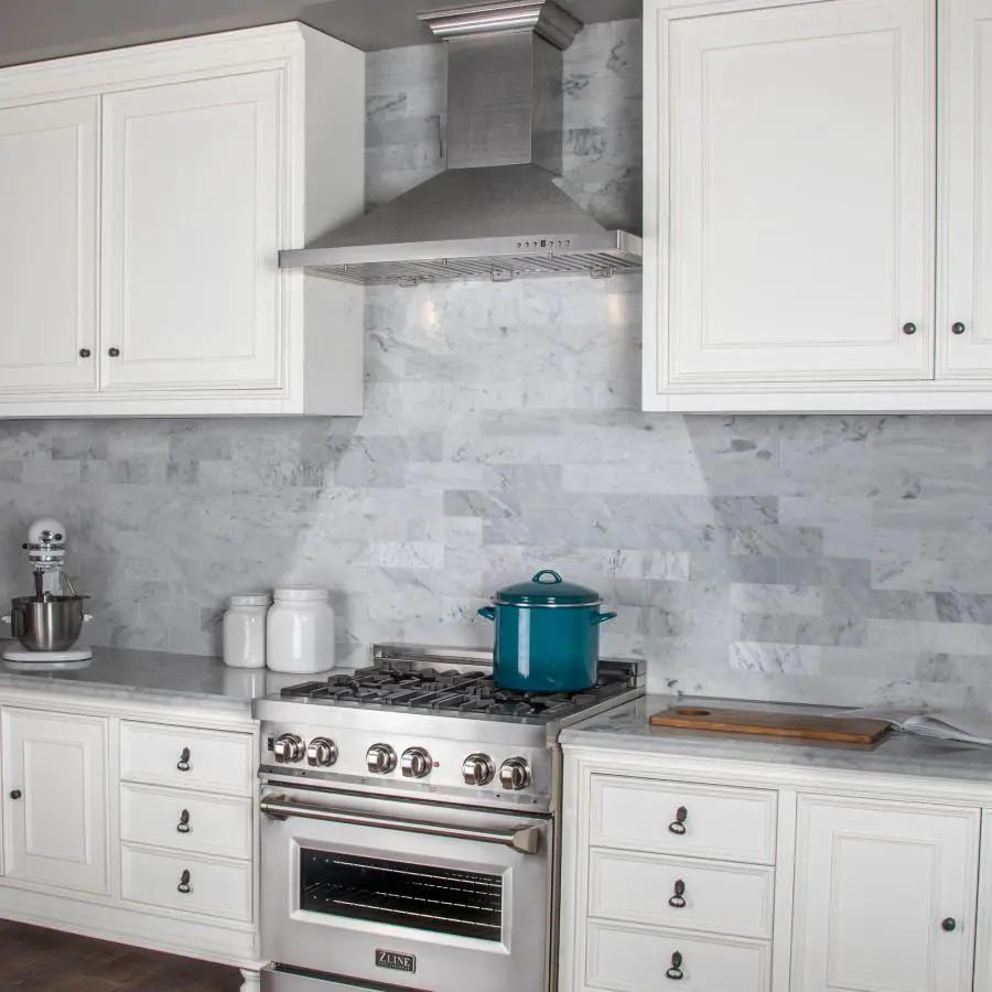 ZLINE 36" Snow Finished Stainless Steel Wall Mount Range Hood, 8KBS-36 by Farmhouse Kitchen and Bath