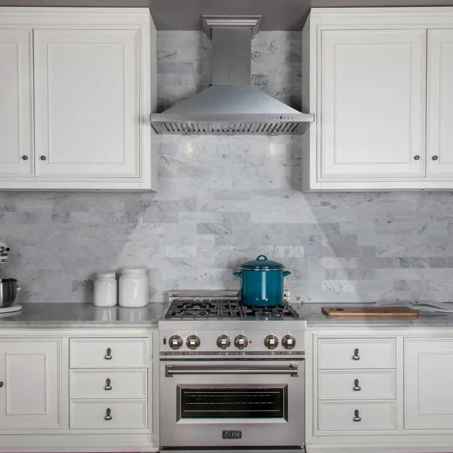 ZLINE 36" Snow Finished Stainless Steel Wall Mount Range Hood, 8KBS-36 by Farmhouse Kitchen and Bath