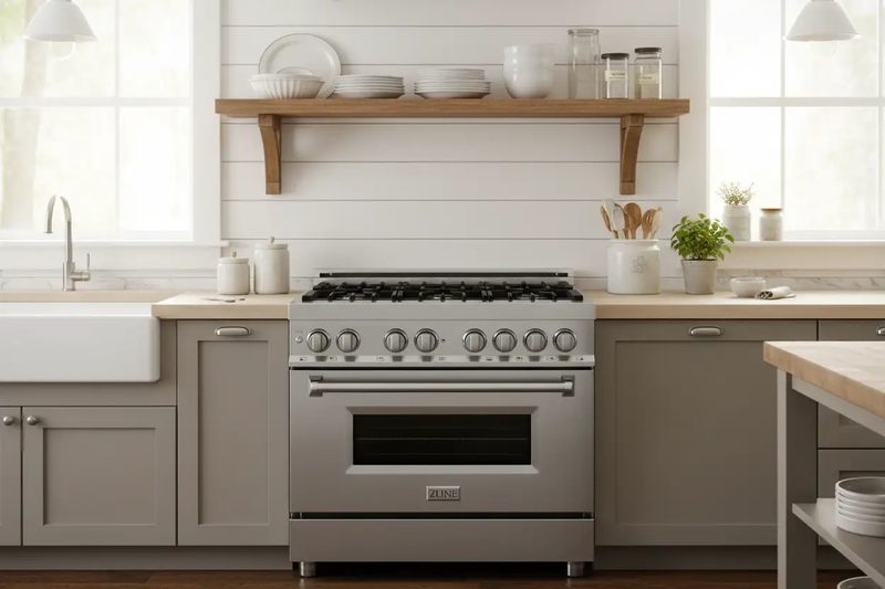 ZLINE 36" Stainless 4.6 cu.ft. 6 Gas Burner/Electric Oven Range, RA36 by Farmhouse Kitchen and Bath