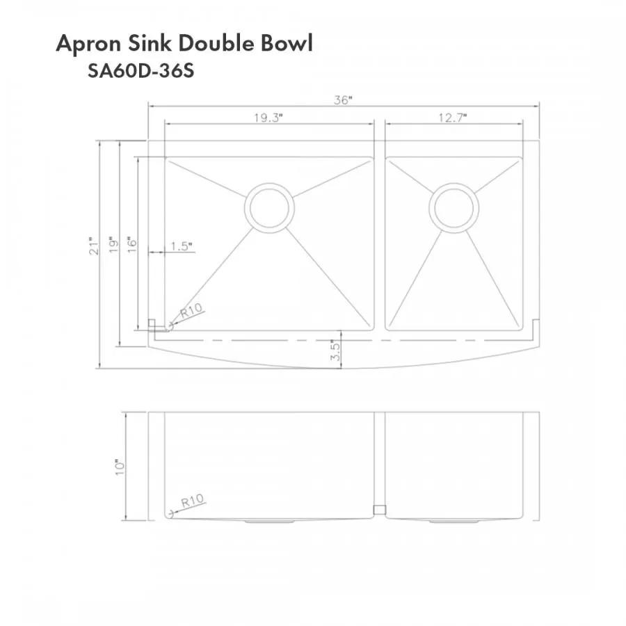 ZLINE 36" Undermount Double Bowl Sink DuraSnow Stainless Steel, SA60D-36S by Farmhouse Kitchen and Bath