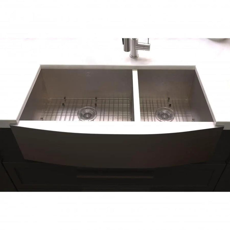 ZLINE 36" Undermount Double Bowl Sink DuraSnow Stainless Steel, SA60D-36S by Farmhouse Kitchen and Bath