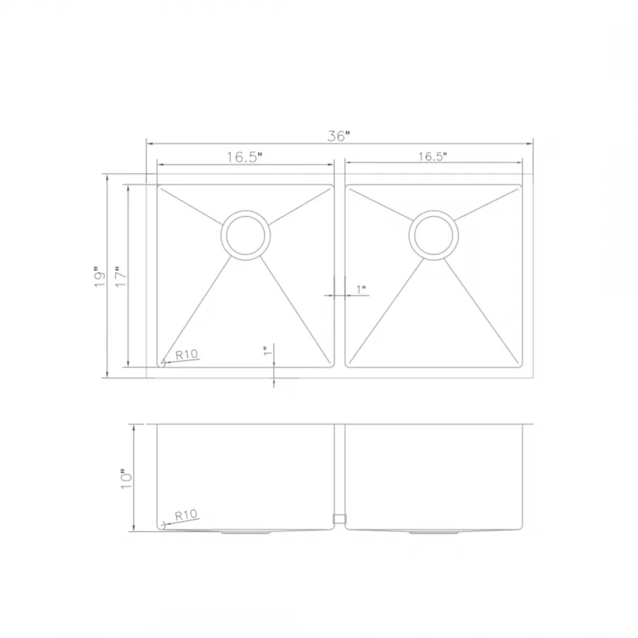 ZLINE 36" Undermount Double Bowl Sink in Stainless Steel, SR50D-36 by Farmhouse Kitchen and Bath