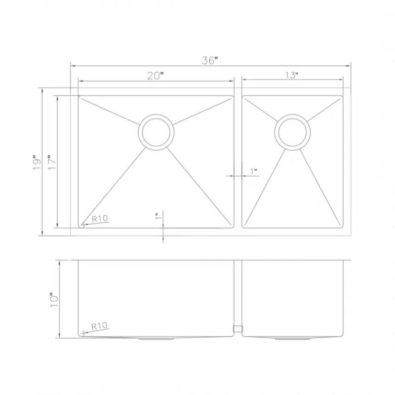 ZLINE 36" Undermount Double Bowl Sink in Stainless Steel, SR60D-36 by Farmhouse Kitchen and Bath