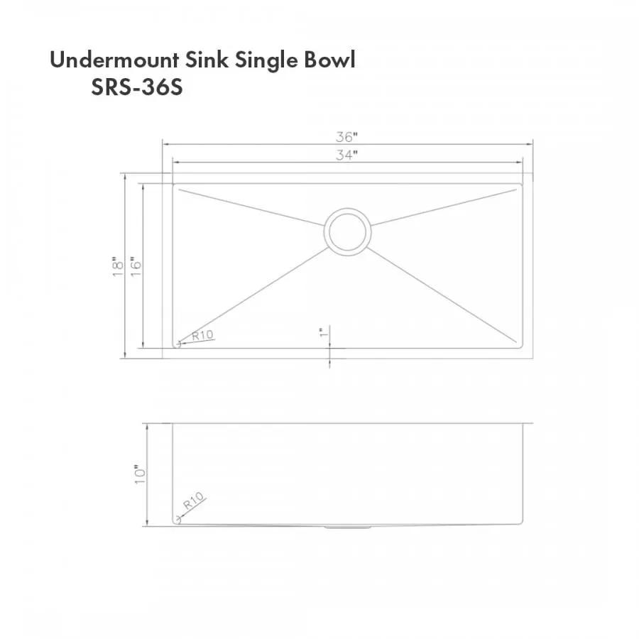 ZLINE 36" Undermount Single Bowl Sink DuraSnow Stainless Steel, SRS-36S by Farmhouse Kitchen and Bath