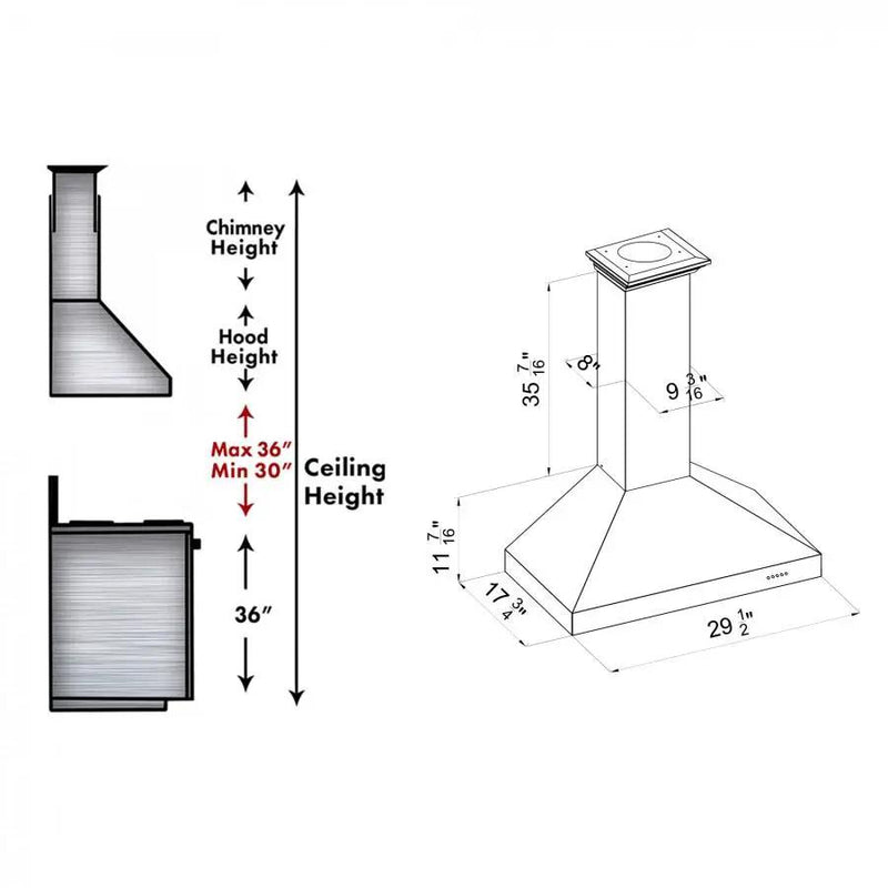 ZLINE 36" Wall Mount Range Hood in Snow Finished Stainless, 8KL3S-36 by Farmhouse Kitchen and Bath