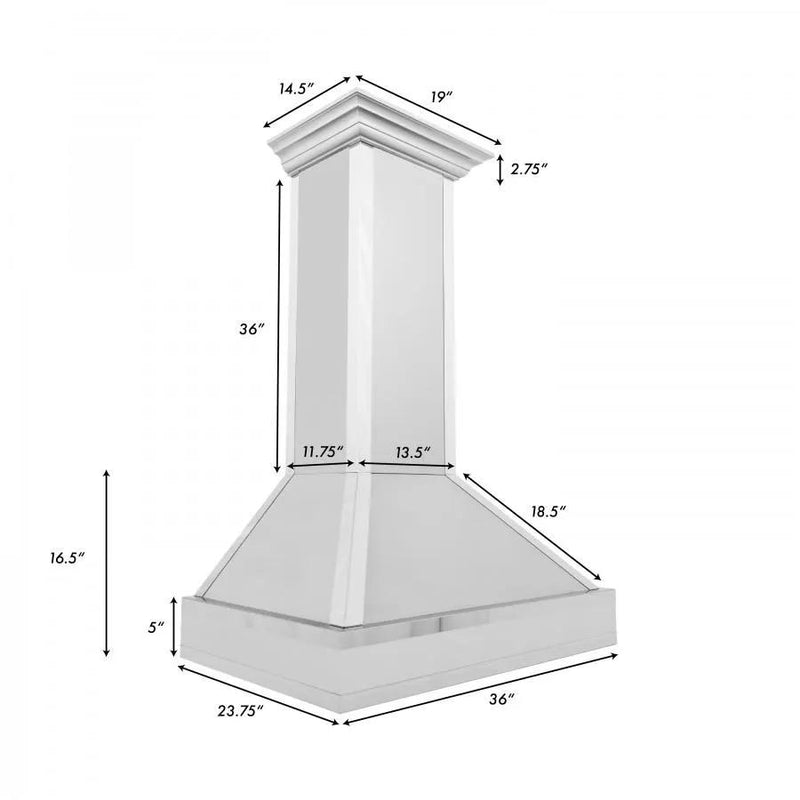 ZLINE 36" Wall Range Hood, DuraSnow Stainless, Mirror Accents, 655MR-36 by Farmhouse Kitchen and Bath