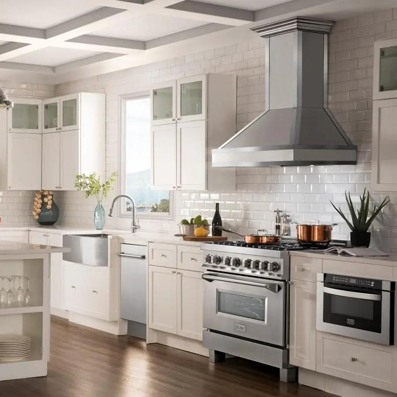 ZLINE 36" Wall Range Hood, DuraSnow Stainless, Mirror Accents, 655MR-36 by Farmhouse Kitchen and Bath