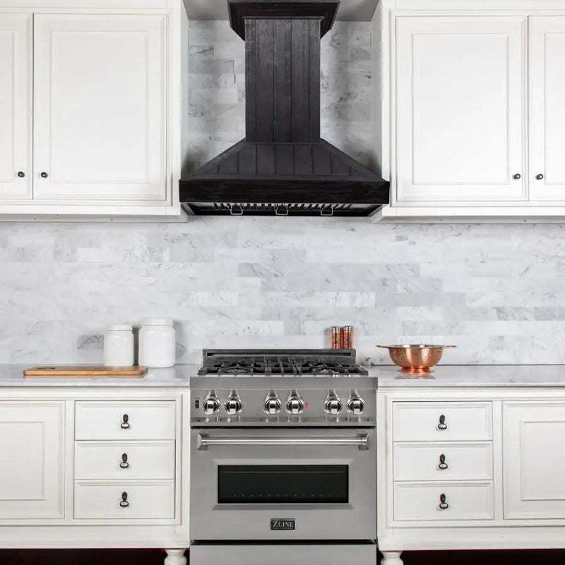 ZLINE 36" Wooden Wall Range Hood, Rustic Dark, KPDD-36 by Farmhouse Kitchen and Bath